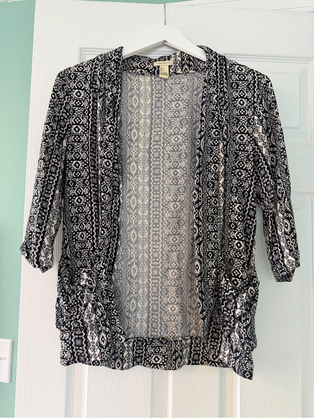 Forever 21 Navy and White Printed Open Cardigan
